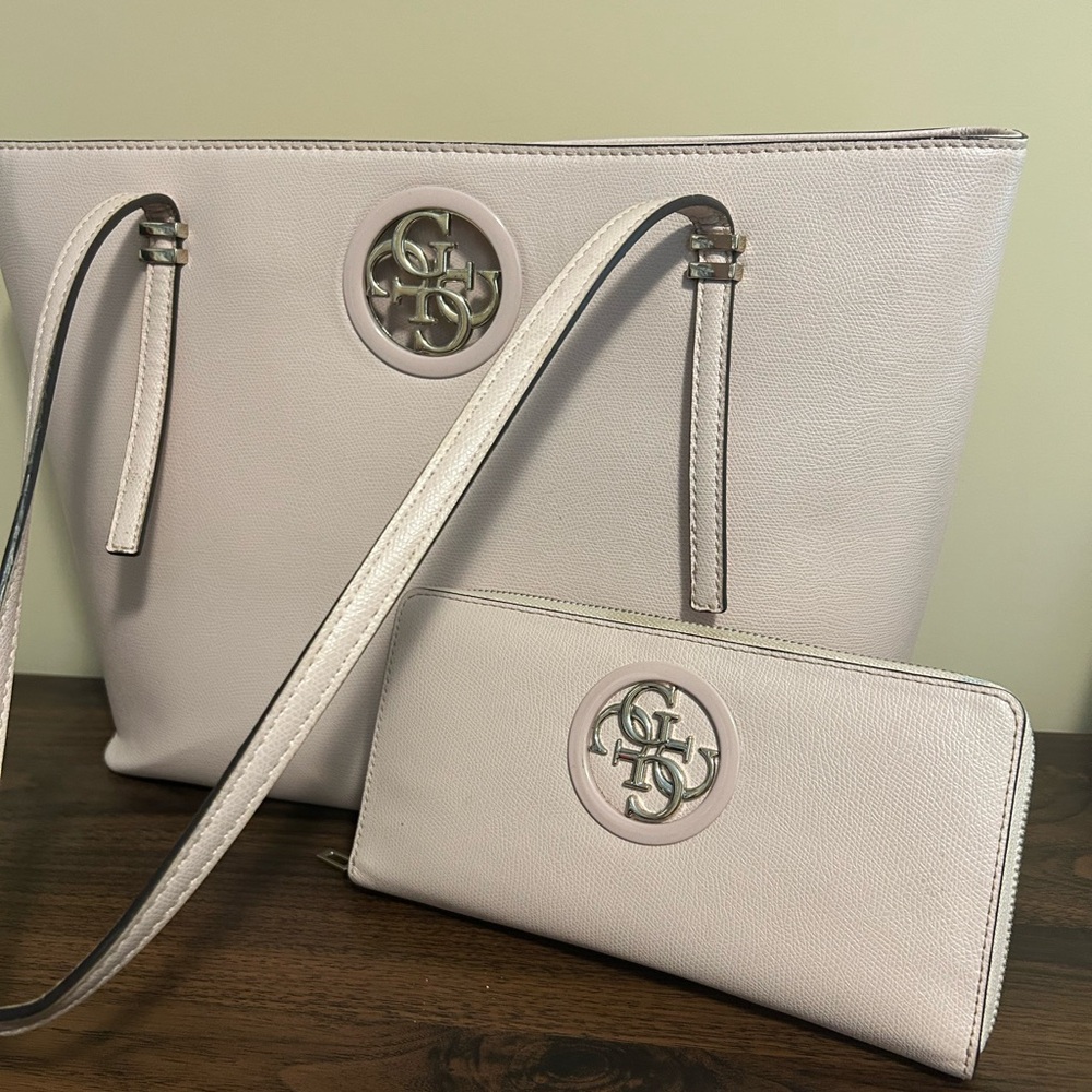 Guess Light Pink Tote and Wallet Set